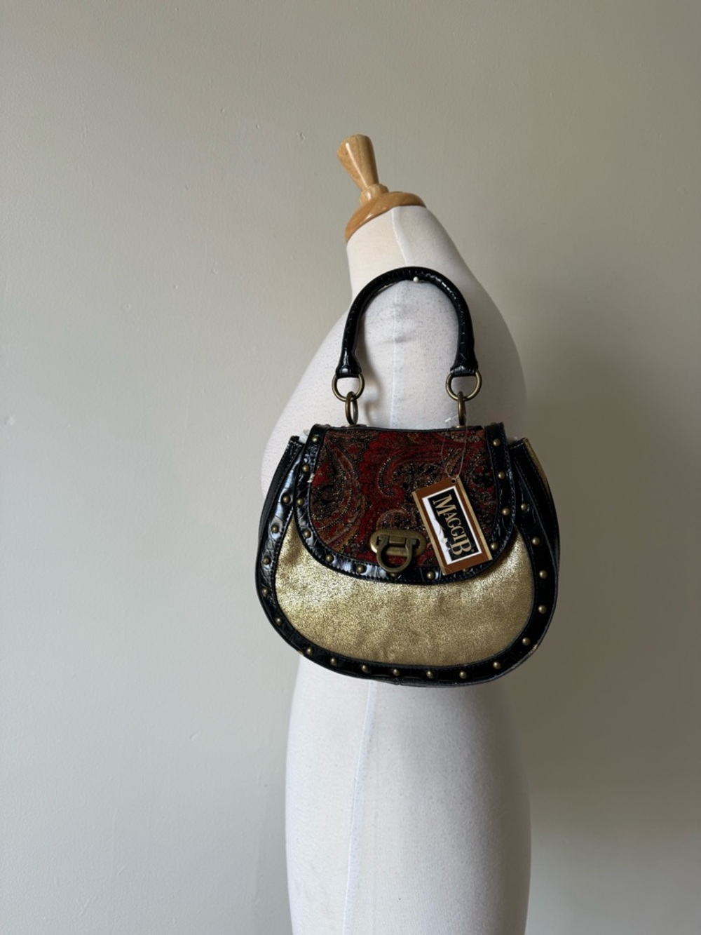 Maggi B Paisley Tapestry Shoulder Bag Gold Studded Boho